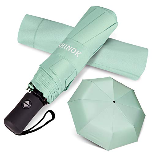 Shinok Travel Umbrella Compact Folding Sun Umbrellas Lighweight Auto Open Close for Women Parasol Mint Green