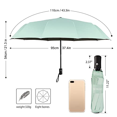 Shinok Travel Umbrella Compact Folding Sun Umbrellas Lighweight Auto Open Close for Women Parasol Mint Green