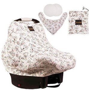 lilmonki nursing scarf multi-use - breathable car seat, stroller, and cart cover for babies - colorful tulip print - bandana bib, pouch & nursing pads included