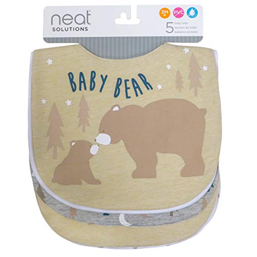 Neat Solutions 5 Pack Aspirational Bib Set with Mixed Fabrics & Water Resistant Inner Core - Boy, Grey Oatmeal While