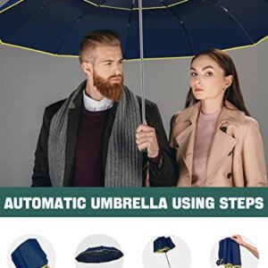 Kalolary Extra Large Golf Umbrella Automatic Open Folding Umbrella Windproof Compact Large Double Canopy Umbrella Travel Folding Umbrella Strong Oversized Rain Umbrellas for Home Family Use (Blue)