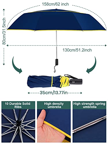 Kalolary Extra Large Golf Umbrella Automatic Open Folding Umbrella Windproof Compact Large Double Canopy Umbrella Travel Folding Umbrella Strong Oversized Rain Umbrellas for Home Family Use (Blue)