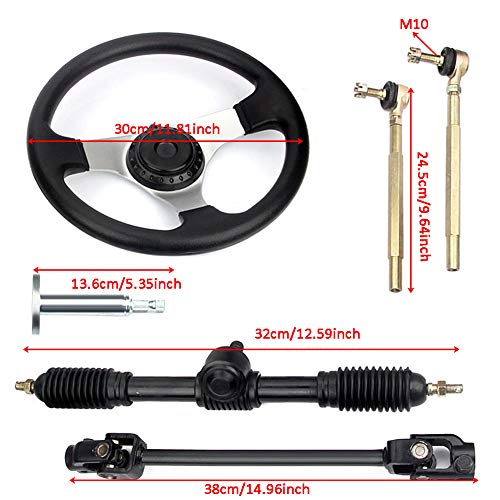 Niome Go-Kart Steering Wheel Kit, 300mm Steering Wheel 320mm Gear Rack Pinion Adjustable Shaft Set,Assembly Replacement for Go Kart Go Cart ATV UTV 110cc 125cc 140cc 150cc