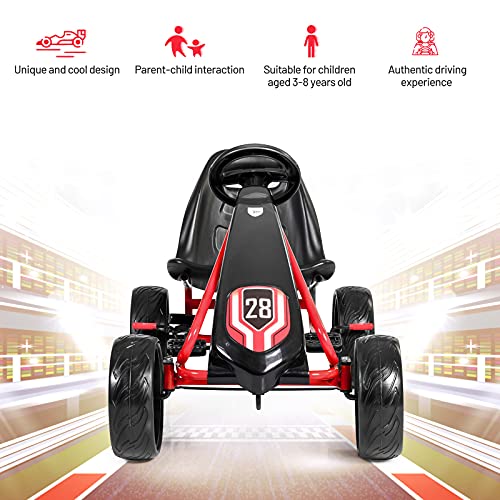 HONEY JOY Go Kart for Kids, 4 Big Wheels Racer Ride On Pedal Car with 2 Safety Brakes, Adjustable Seat, EVA Rubber Tires, Axle, Clutch, On Foot Pedal Go Cart for Kids Age 3+(Black)