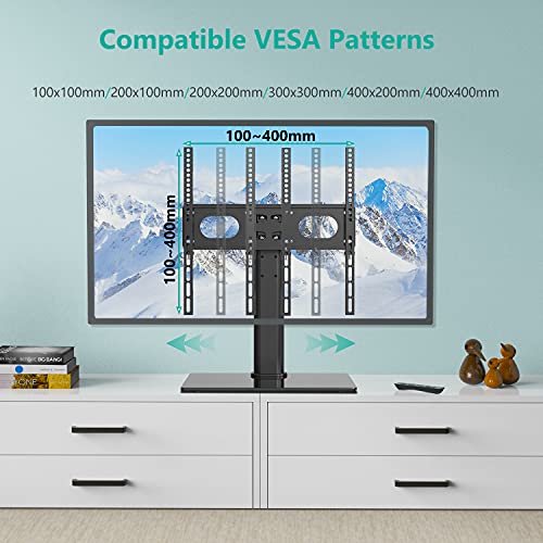 WALI Table Top Swivel TV Stand with Glass Base and Safety Wire Fits Most 32-55 inch LED, LCD, OLED and Plasma Flat Screen with VESA Pattern up to 400x400 (TVDVD-03), Black