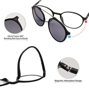 Bauhaus Magnetic Sunglasses Clip on for Men & Women UV400 Polarized Retro Round Anti-glare Clear Eyeglasses