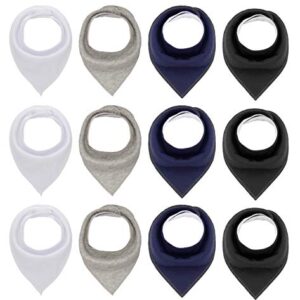 Maiwa Black White Cotton Bandana Snap Drool Bibs for Baby Girls Boys for Drooling eating Teething for 12 Pack