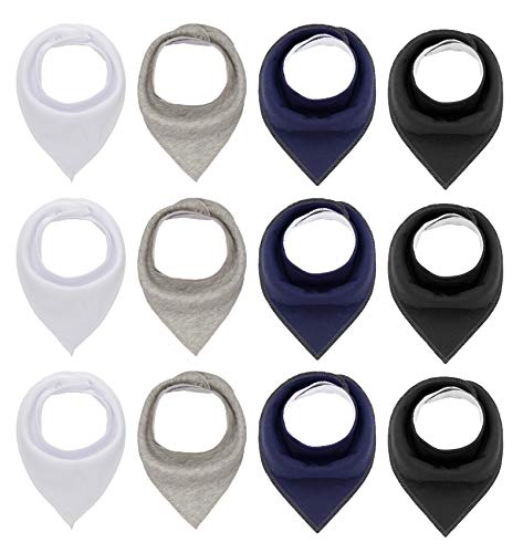 Maiwa Black White Cotton Bandana Snap Drool Bibs for Baby Girls Boys for Drooling eating Teething for 12 Pack