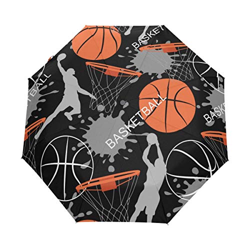 AUUXVA 3 Folds Auto Open Close Umbrella Sport Ball Basketball Windproof Travel Lightweight Rain Umbrella Compact for Boys Girl Men Women