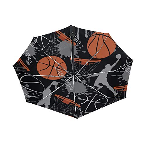 AUUXVA 3 Folds Auto Open Close Umbrella Sport Ball Basketball Windproof Travel Lightweight Rain Umbrella Compact for Boys Girl Men Women