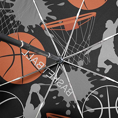 AUUXVA 3 Folds Auto Open Close Umbrella Sport Ball Basketball Windproof Travel Lightweight Rain Umbrella Compact for Boys Girl Men Women