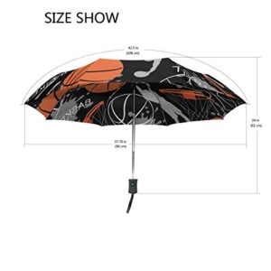 AUUXVA 3 Folds Auto Open Close Umbrella Sport Ball Basketball Windproof Travel Lightweight Rain Umbrella Compact for Boys Girl Men Women