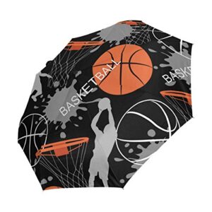 AUUXVA 3 Folds Auto Open Close Umbrella Sport Ball Basketball Windproof Travel Lightweight Rain Umbrella Compact for Boys Girl Men Women