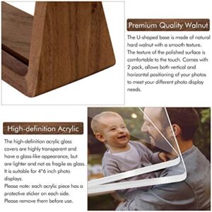 Mixoo Picture Frame 2 Pack - Rustic Wooden Photo Frames with Walnut Wood Base and High Definition Break Free Acrylic Glass Covers for Tabletop or Desktop Display (4x6 inch, Horizontal + Vertical)