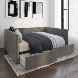 dhp daybed with storage drawers, full, gray velvet bed, grey