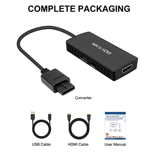 Y.D.F N64 to HDMI Converter Adapter Support 16:9/4:3 Conversion, HDMI Link Cable for N64 /SNES/NGC/SFC（Plug and Play）