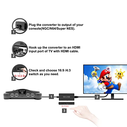 Y.D.F N64 to HDMI Converter Adapter Support 16:9/4:3 Conversion, HDMI Link Cable for N64 /SNES/NGC/SFC（Plug and Play）