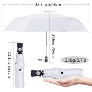 DBA FDJASGY UV Sun Umbrella Compact Folding Travel Umbrella Auto Open Close Compact Folding Rain Umbrellas for Women Men Blocking UV 99.98% White