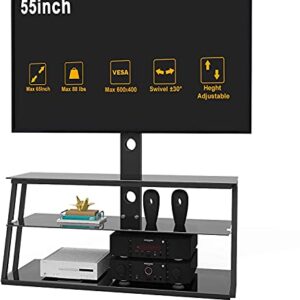 TV Stand with Mount Height Adjustable Bracket Entertainment Stand for 32 to 65 inch Plasma LCD LED or Curved Screen TV 3-Tier Tempered Glass Universal Media Stand Floor tv Stand IANIYA