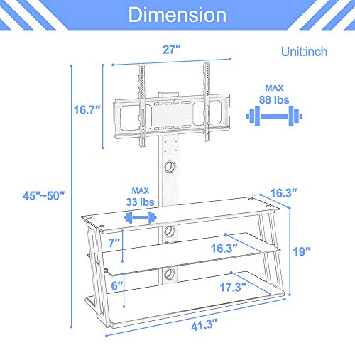 TV Stand with Mount Height Adjustable Bracket Entertainment Stand for 32 to 65 inch Plasma LCD LED or Curved Screen TV 3-Tier Tempered Glass Universal Media Stand Floor tv Stand IANIYA