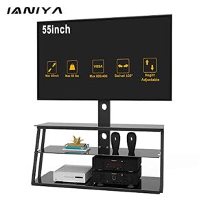 TV Stand with Mount Height Adjustable Bracket Entertainment Stand for 32 to 65 inch Plasma LCD LED or Curved Screen TV 3-Tier Tempered Glass Universal Media Stand Floor tv Stand IANIYA