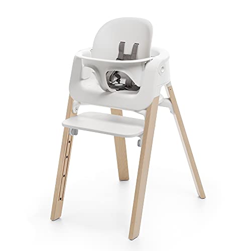 Stokke Steps High Chair - Natural Legs & White Seat - 5-in-1 Seat System - Includes Baby Set - Suits Babies 6-36 Months - Chair Holds Up to 187 lbs. - Tool Free & Adjustable