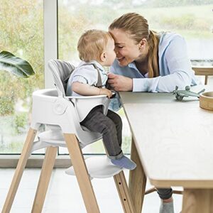 Stokke Steps High Chair - Natural Legs & White Seat - 5-in-1 Seat System - Includes Baby Set - Suits Babies 6-36 Months - Chair Holds Up to 187 lbs. - Tool Free & Adjustable