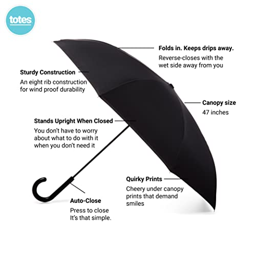 totes InBrella Reverse Close Umbrella, Invisible Water Repellent Coating, Auto Close