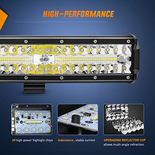 Nilight Led Light Bar 12Inch 300W Triple Row Flood Spot Combo 30000LM Bar Driving Boat Lighting Led Off Road Lights for Trucks,2 Years Warranty