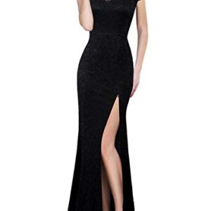 VFSHOW Womens Black Floral Lace Sweetheart Neckline Keyhole Back High Split Formal Evening Wedding Prom Party Maxi Long Dress 3780 BLK BLK XL