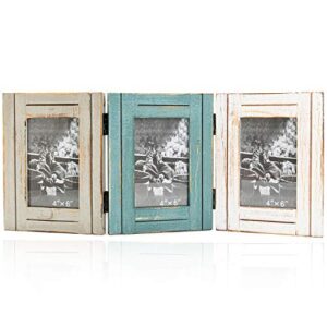 rustic trifold picture frame 3 folding 4x6 hinged triple distressed photo frame for home office desk, gift for halloween, thanks giving day, christmas, new year, birthday, anniversary, mother's day