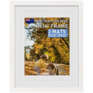 beyond your thoughts 11"x14" real wood + real glass (hang/stand) white picture photo frame with matted for 8"x10" or 9"x12" photo for wall and table top-mounting hardware included(1 pack)