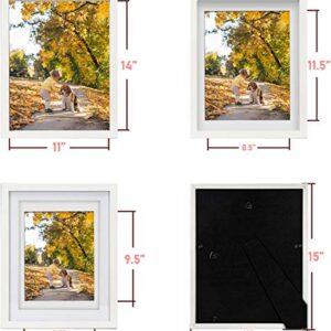 Beyond Your Thoughts 11"X14" REAL WOOD + REAL GLASS (Hang/Stand) White Picture Photo Frame with Matted for 8"X10" or 9"x12" Photo for Wall and Table Top-Mounting Hardware Included(1 Pack)