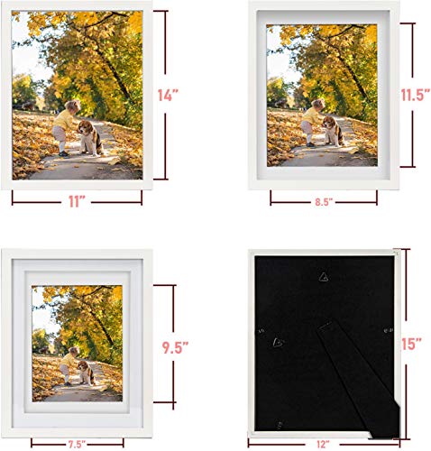 Beyond Your Thoughts 11"X14" REAL WOOD + REAL GLASS (Hang/Stand) White Picture Photo Frame with Matted for 8"X10" or 9"x12" Photo for Wall and Table Top-Mounting Hardware Included(1 Pack)