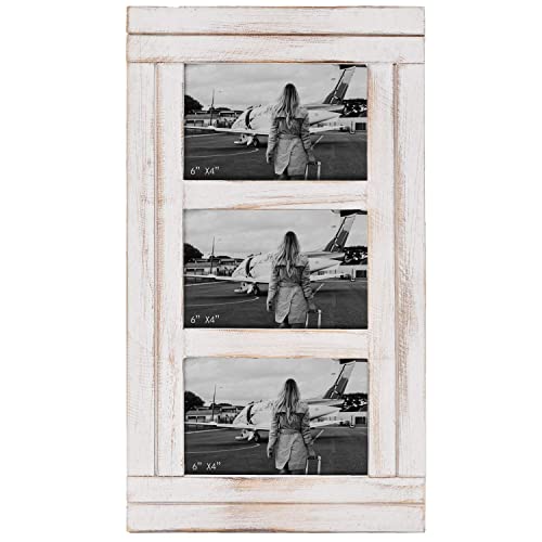 Rustic Distressed 3 Picture Photo Frames Collage 4x6 Wall Mounted Craftsmanship, Hanging Horizontal and Vertical, Gift for Halloween, Thanks Giving Day, Birthday, Anniversary, Christmas, New Year, Mother's Day（White)