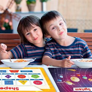 Simply Magic 5 Placemats for Kids - Kids Placemats Non Slip, Washable Reusable Toddler Placemats, Educational Placemats: Alphabet ABC, Shapes, Colors, Numbers, Solar System, Plastic Placemats for Kids