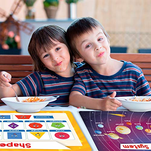 Simply Magic 5 Placemats for Kids - Kids Placemats Non Slip, Washable Reusable Toddler Placemats, Educational Placemats: Alphabet ABC, Shapes, Colors, Numbers, Solar System, Plastic Placemats for Kids