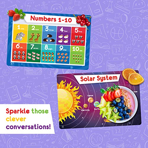 Simply Magic 5 Placemats for Kids - Kids Placemats Non Slip, Washable Reusable Toddler Placemats, Educational Placemats: Alphabet ABC, Shapes, Colors, Numbers, Solar System, Plastic Placemats for Kids