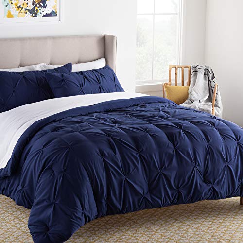 LINENSPA All Season Hypoallergenic Down Alternative Microfiber Comforter, Oversized Queen, Dark Blue