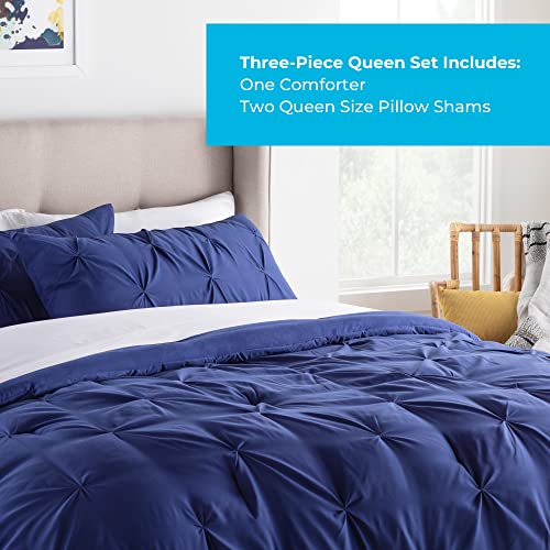 LINENSPA All Season Hypoallergenic Down Alternative Microfiber Comforter, Oversized Queen, Dark Blue