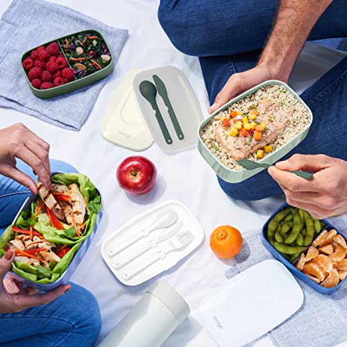 Bentgo Classic - All-in-One Stackable Bento Lunch Box Container - Modern Bento-Style Design Includes 2 Stackable Containers, Built-in Plastic Utensil Set, and Nylon Sealing Strap (Khaki Green)