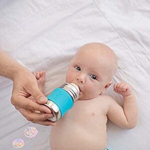Pura Kiki Newborn Baby Bottle Gift Set - BPA-Free, Stainless Steel, Anti-Colic, Silicone Starter Feeding for Breastmilk & Formula - Aqua & Gray, 0-18 Months