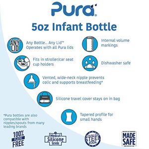 Pura Kiki Newborn Baby Bottle Gift Set - BPA-Free, Stainless Steel, Anti-Colic, Silicone Starter Feeding for Breastmilk & Formula - Aqua & Gray, 0-18 Months