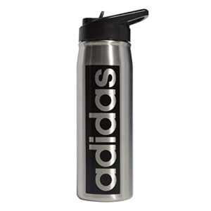 adidas 600 ml (20 oz) straw top metal water bottle, hot/cold double-walled insulated 18/8, stainless steel/black, one size