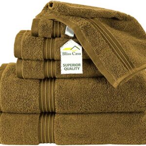 Bliss Casa 6 Pieces Towel Set; 2 Bath Towels, 2 Hand Towels and 2 Washcloths - 600 GSM 100% Combed Cotton Quick Dry Highly Absorbent Thick Bathroom Towels - Soft Hotel Quality for Bath and Spa (Beige)