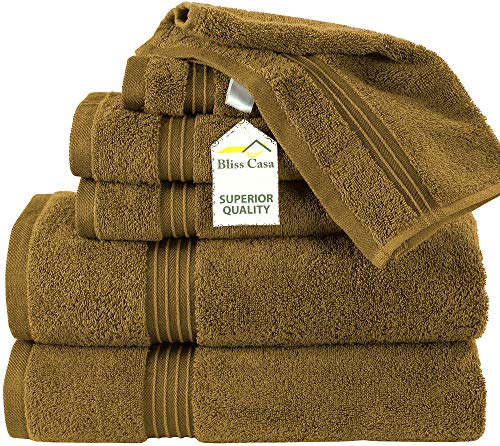 Bliss Casa 6 Pieces Towel Set; 2 Bath Towels, 2 Hand Towels and 2 Washcloths - 600 GSM 100% Combed Cotton Quick Dry Highly Absorbent Thick Bathroom Towels - Soft Hotel Quality for Bath and Spa (Beige)