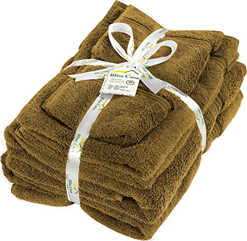 Bliss Casa 6 Pieces Towel Set; 2 Bath Towels, 2 Hand Towels and 2 Washcloths - 600 GSM 100% Combed Cotton Quick Dry Highly Absorbent Thick Bathroom Towels - Soft Hotel Quality for Bath and Spa (Beige)