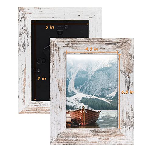 Golden State Art, 5x7 Picture Frame - Country Wood Grain Style - Tabletop Display, Back Hangers for Wall Display - Great for Photos, Gift, Pictures, Wedding, Portraits (2 Pack, White)