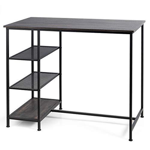 COSTWAY Counter Height Pub Table, Modern Bar Table with 3 Open Storage Shelves, Dining Table with Metal Frame for Small Space, Dining Room, Living Room, Breakfast Nook, Bar, Black