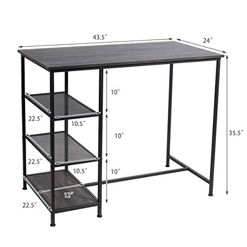 COSTWAY Counter Height Pub Table, Modern Bar Table with 3 Open Storage Shelves, Dining Table with Metal Frame for Small Space, Dining Room, Living Room, Breakfast Nook, Bar, Black